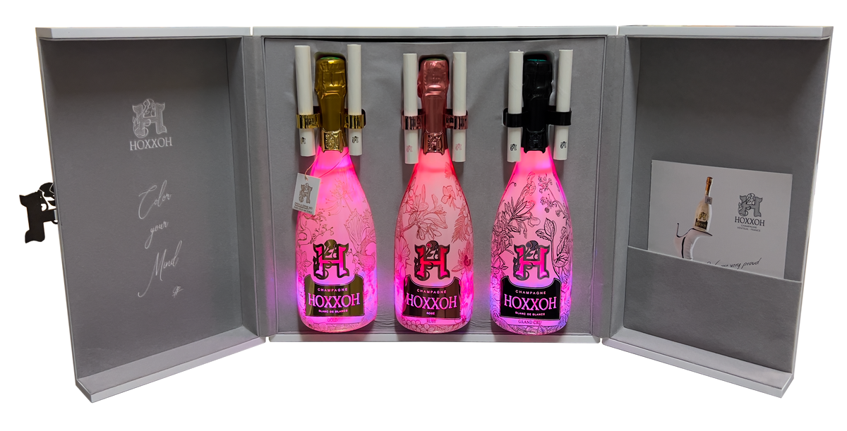 HOXXOH Champagne. Fully luminous bottles. Color your Mind !